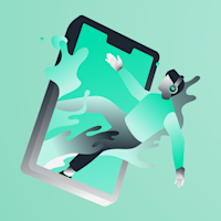 illustration af en podcastlytter der kommer ud af en telefon